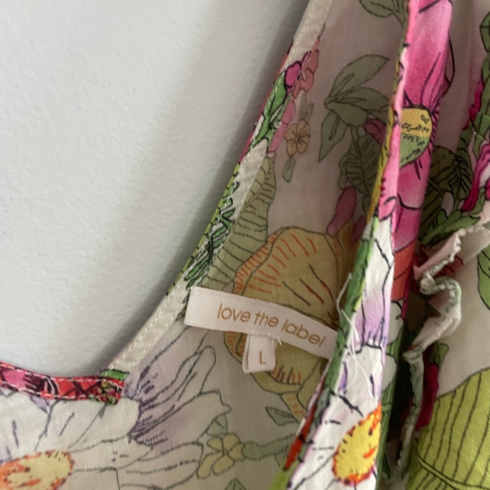 Love The Label Mitzie Floral Blouse Ruffle Balloon Sleeve V-Neck Women’s Sz L - Picture 5 of 6